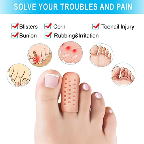 Toe Protector, 10 Pcs Pinky Toe Caps, Toe Sleeves with Breathable Hole, Pies Previene Callos y Ampollas, nd Ingrown Toenails, Para Hombres y Mujeres. (Beige)
