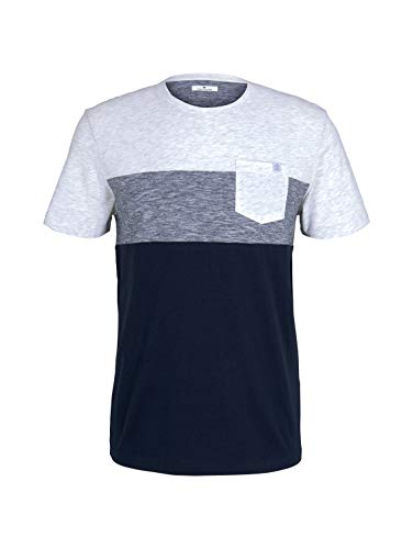 Tom Tailor 1021256 Camiseta de Rayas, 11077 Blanc De Blanc White Melange, XXXL para Hombre