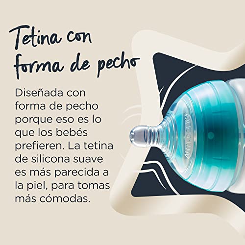 Tommee Tippee Tetinas Anticólico con Forma de Pecho, Silicona Suave, Flujo Medio, 3m+, Pack de 6