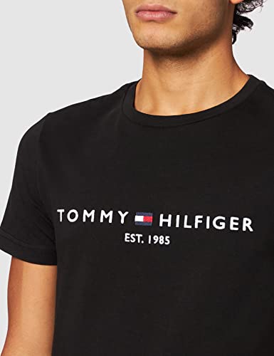 Tommy Hilfiger Logo T-Shirt Camiseta, Negro (Jet Black Base), XL para Hombre