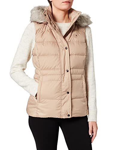 Tommy Hilfiger TH ESS Tyra-Chaleco de plumón con Pelo, Beige, XXL para Mujer