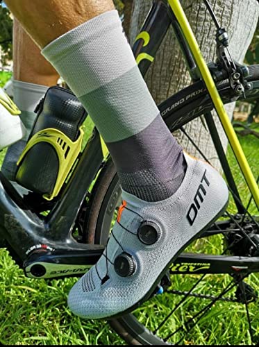 TopActive | Calcetines de Ciclismo Altos para Hombres y Mujeres | Calcetines Deportivos de Ciclismo Transpirables para Montaña, Spining, Ciclismo de Ruta | Pack de 3 | Gris - Rojo - Azul | 42-44