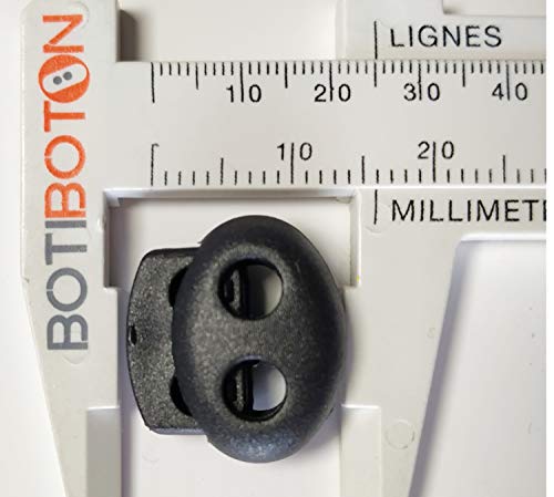 Tope Cordon pequeño/Cierre cordon NEGRO - 12 unidades - 2 agujeros, paso cordon de 3 mm, FABRICADO y VENDIDO en ESPAÑA