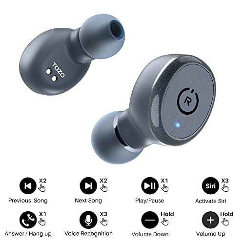 TOZO T10 Auriculares Bluetooth IPX8 Impermeable Bluetooth 5.0 Auriculares In Ear con Estuche de Carga y micrófono Integrado, Sonido Premium con Graves Profundos para Correr y Hacer Deporte Azul