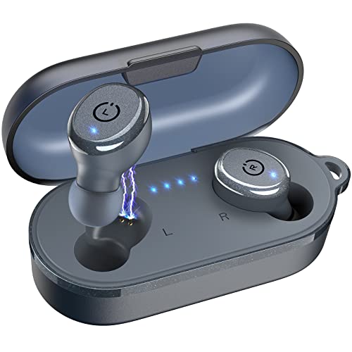 TOZO T10 Auriculares Bluetooth IPX8 Impermeable Bluetooth 5.0 Auriculares In Ear con Estuche de Carga y micrófono Integrado, Sonido Premium con Graves Profundos para Correr y Hacer Deporte Azul