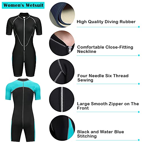 Traje de neopreno de 2 mm para hombre y mujer, con cremallera frontal, de neopreno, manga corta, para surf, natación, esnórquel (mujeres, XXL)