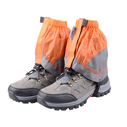 TRIWONDER Polainas Impermeable de Senderismo para Piernas a Prueba de Viento Nieve Lluvia para Montaña Caza Esquí Escalada 1 Par (Naranja y Gris)