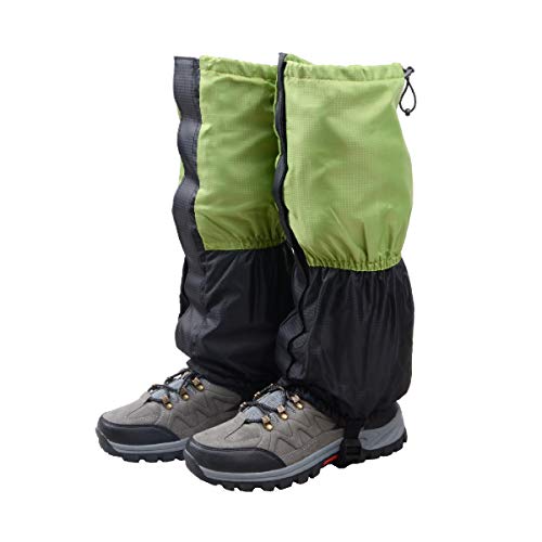 TRIWONDER Polainas Impermeable de Senderismo para piernas a Prueba de Viento Nieve Lluvia para Montaña Caza Esquí Escalada (1 Par) (Verde y Negro - Niño)