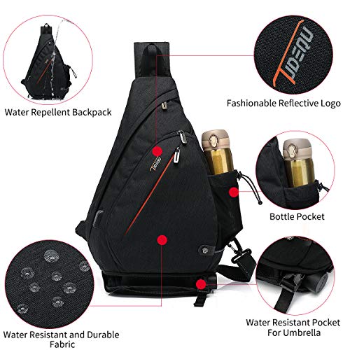 TUDEQU Crossbody Backpack Sling Chest Bag Backpack Casual Daypack with Dry Wet Separation and USB Port for Men & Women (Black)