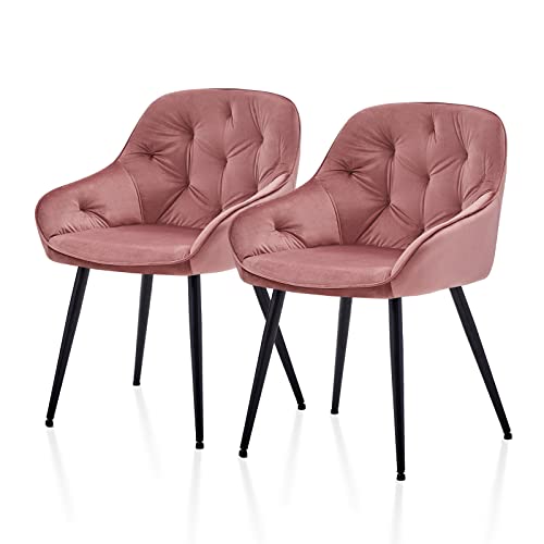 TUKAILAI 2 sillas de comedor tapizadas de terciopelo para cocina, sillón, sillas de bañera con asiento acolchado y patas de metal, sala de estar, dormitorio, hogar, muebles de recepción color rosa