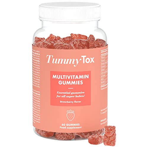 TummyTox Multivitamin Gummies - 60 Ositos - Gominolas Multivitamínicas con Biotina, Ácido Fólico, Vitamina C, Vitamina E y otros 6 Micronutrientes contienen - Gomitas con sabor a Fresa Natural