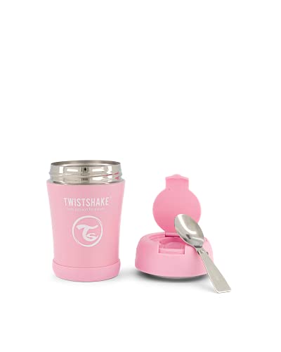 TWISTSHAKE Termo para solidos de 350 ml | Para bebés | Cuchara incluida, Pastel Pink, Rosa