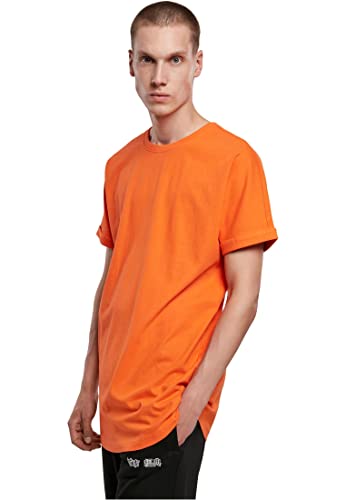 URBAN CLASSICS Camiseta básica de manga corta holgada, cuello redondo, de algodón, extra larga, con doblez en las mangas, de hombre, moderna, color naranja , talla 4XL