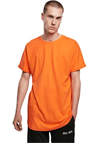 URBAN CLASSICS Camiseta básica de manga corta holgada, cuello redondo, de algodón, extra larga, con doblez en las mangas, de hombre, moderna, color naranja , talla 4XL