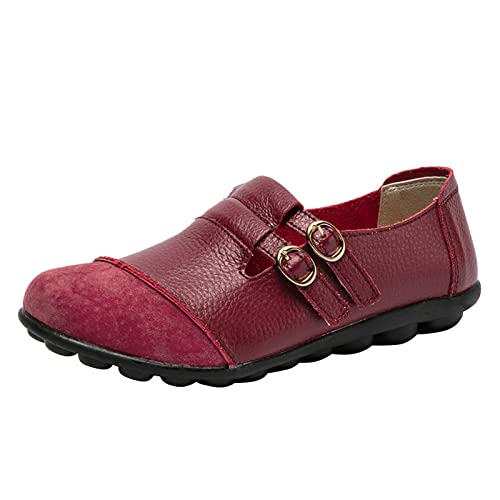 URIBAKY - Zapatos para mujer con hebilla de color uniforme, rojo, 42 EU