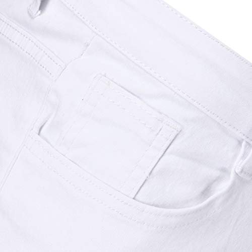 Vaqueros Rotos Pantalones de Mezclilla de Moda para Hombre Desgastados Pantalones Largos de lápiz pantalón Casual Slim de Vaquero Jeans Blanco 95