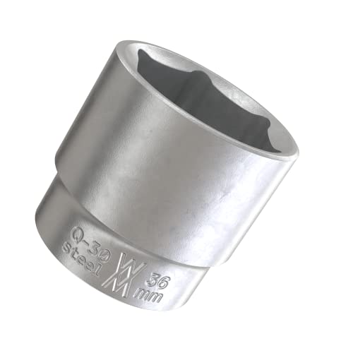 Vaso de 36 mm para llave de carraca de 1/2" de Acero al cromo vanadio | Vaso hexagonal con adaptador de 12,5 mm (1/2") de WIESEMANN 1893 | 80805
