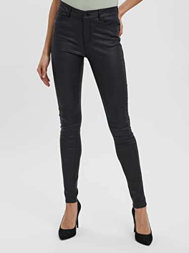 Vero Moda Vmseven NW SS Smooth Pants Noos Pantalones, Negro (Black/Coated), 36W / 30L para Mujer