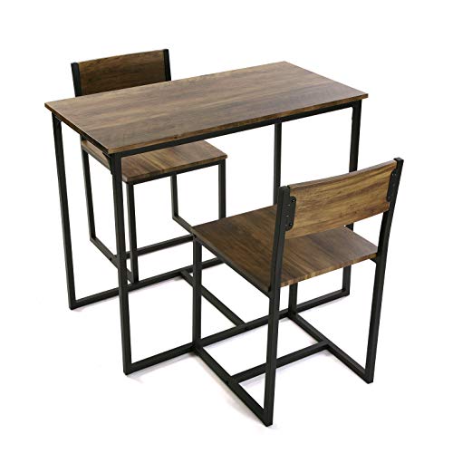 Versa Satu Set de Mesa de Comedor y Dos sillas Baja, Set de 3 Piezas, Medidas (Al x L x An) 75 x 45 x 89 cm, Madera y Metal, Color Negro