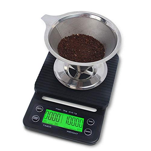 VIGAN Escala de café con Temporizador 0.1g Sensores de precisión 6.6 LB / 3 kg Escala de Alimentos con Pantalla LCD