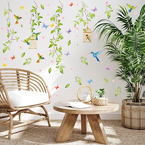 Vinilo decorativo para pared, diseño de pájaros, hojas de vid para decoración de la pared, hoja de mariposa de hojas de hojas de vid para decoración de pared, decoración de pared de hojas de mariposa
