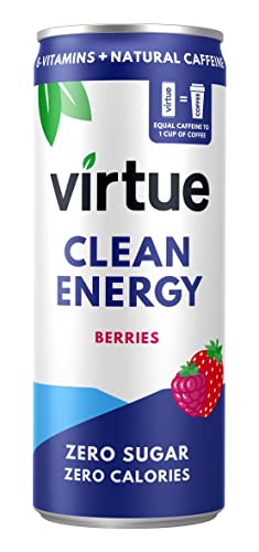 Virtue Clean Energy - Bebida energética natural - Sin Azúcar, Cero Calorías, Vegana, Cetogénica, Sin Gluten, Vitaminas del Grupo B (Bayas, 12x 250ml)