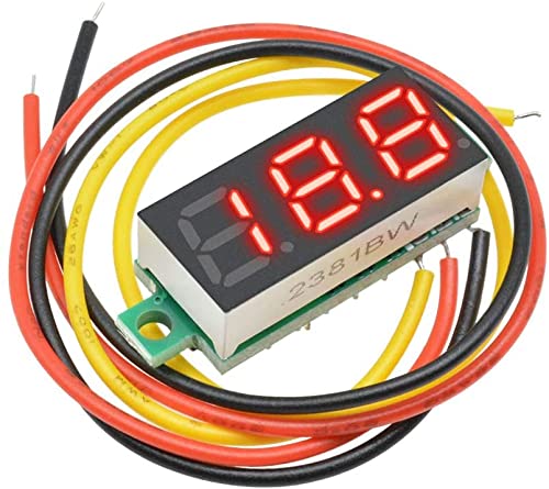 VISSQH 5Pcs Mini Digital voltímetro,0.28 Pulgadas Voltímetro Digital DC 0-100V Mini probador de Voltaje Pantalla LED Protección de polaridad inversa y medición de presión precisa（ rojo Tres líneas）