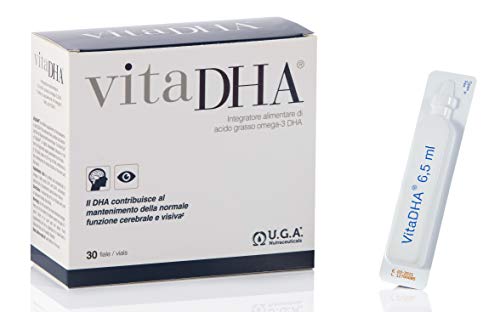 VitaDHA omega 3 liquido | Alta dosis de Omega-3 DHA 1450 mg | Aceite de pescado líquido | Destilacion molecular | Sabor a limón natural | 30 viales de dosis única x 6.5ml