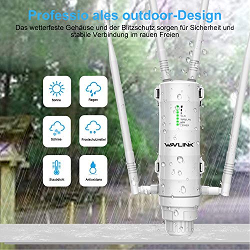 WAVLINK AC1200 Gigabit Outdoor WLAN Access Point Support 60 Meters Poe, resistente a la intemperie, Dual Band 5G + 2,4G Ideal para Outdoor WLAN (572HG3)
