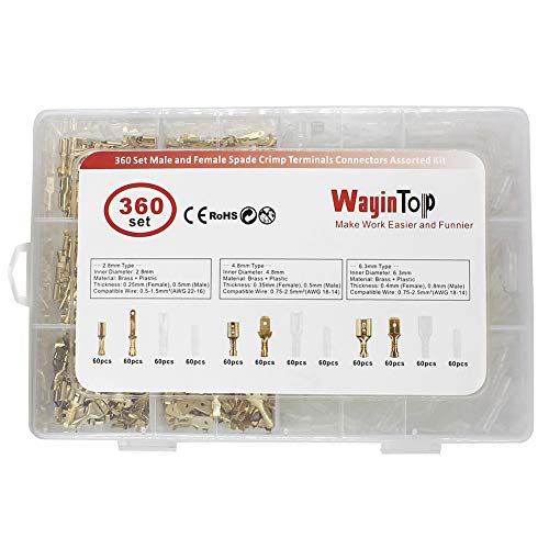 WayinTop 720Pcs Terminales Faston Macho Hembra Kit Conector Cable Electricos con Manguito Aislante 2.8mm 4.8mm 6.3mm Empalme Rápido