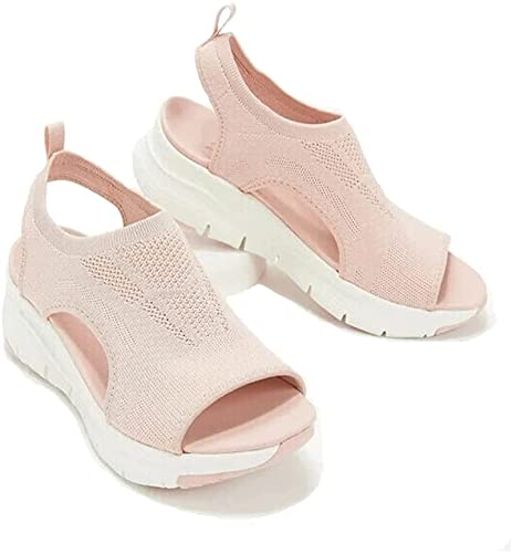 WEFR Summer Washable Slingback Orthopedic Slide Sport Sandals, Comfy Knit Thick Bottom Fish Mouth Beach Casual Sandals (42,Pink)