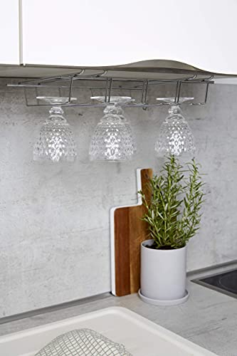 WENKO Colgador para copas interior armario cocina - para 12 vasos, Metal cromado, 34 x 8 x 25 cm, Cromo brillante
