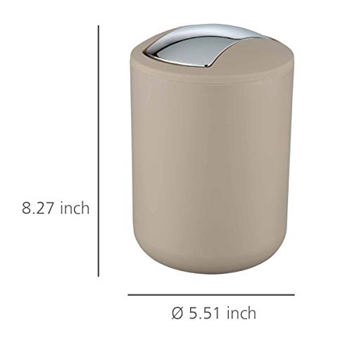 WENKO Cubo con tapa oscilante Brasil S taupe - a prueba de rotura Capacidad: 2 l, Plástico (TPE), 14 x 21 x 14 cm, Taupe