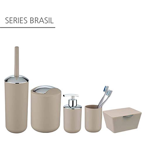 WENKO Cubo con tapa oscilante Brasil S taupe - a prueba de rotura Capacidad: 2 l, Plástico (TPE), 14 x 21 x 14 cm, Taupe