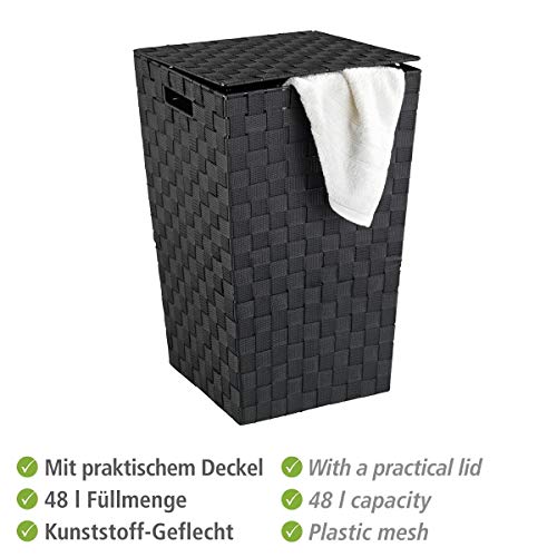 WENKO Cubo para la ropa sucia Adria Square negro Capacidad: 48 l, Polipropileno, 33 x 53 x 33 cm, Negro