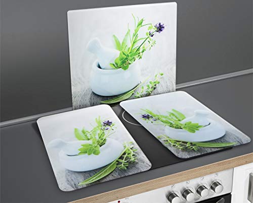 WENKO Jardín de Hierbas - Placa multiusos, para cocinas de vidriocerámica, Vidrio endurecido, Multicolor, 56 x 0.5 x 50 cm