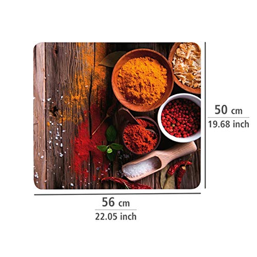 WENKO Protección antisalpicaduras Especias - cubierta para cocinas de vitrocerámica, tabla de cortar, Vidrio endurecido, 56 x 50 x 0.5 cm, Multicolor