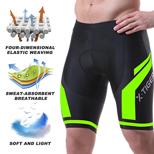 X-TIGER Hombres Ropa Interior de Bicicleta con 5D Gel Acolchado MTB Ciclismo Pantalones Cortos-Negro (Verde Pantalones Cortos, L)