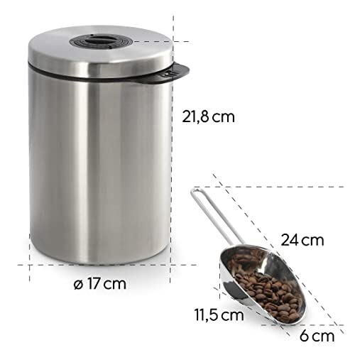 Xavax | Bote hermético para café con Cuchara (Lata para café con Cierre hermético Giratorio, Capacidad de 1kg, Tarro Resistente a la luz y a la Humedad, Protege el Aroma, Acero Inoxidable) Gris