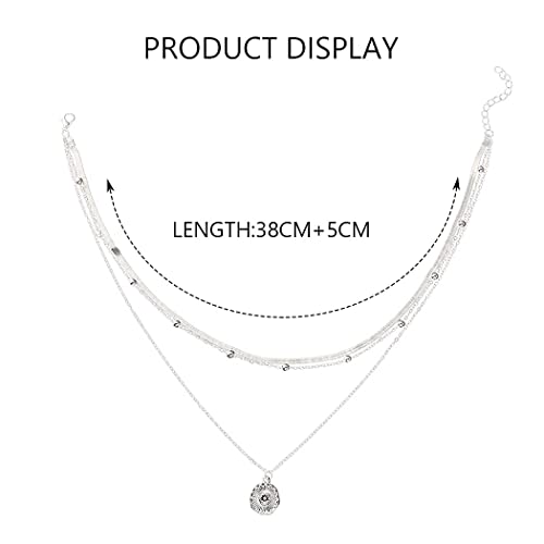 Yean - Collar de capas para mujeres y niñas: collar de plata, cadena con colgante de moneda y cadena con cuentas de estilo boho