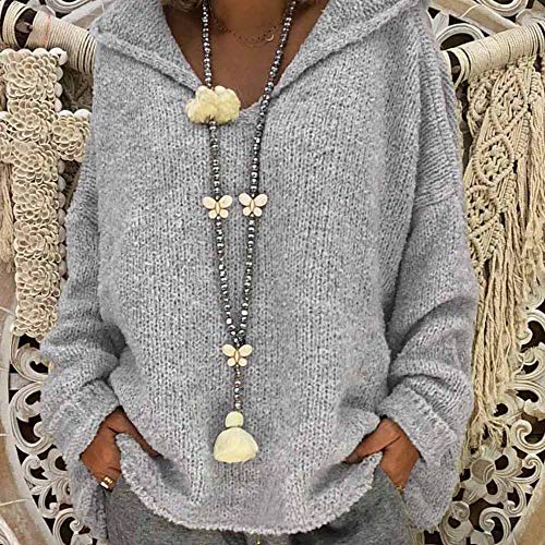 YEBIRAL Jerséis para Mujer Otoño e Invierno Suelto Color Sólido Basicas Suéter Sudadera con Capucha Jersey de Lana Blusas Camisetas Jerseys de Punto