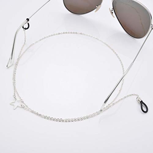 Yienate Bohemia - Cadena de gafas para mujer, cadena de aleación antideslizante, accesorios para gafas de estrella hueca, gafas con montura fija, correa para gafas de sol (plateado)