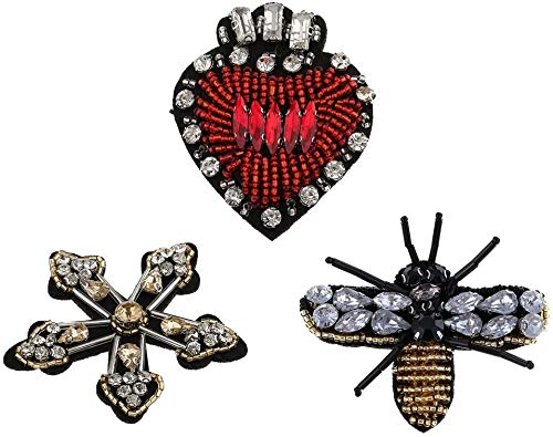 Yikko Parches de 3 piezas con cuentas de diamantes de imitación con forma de corazón y estrella de abeja para pantalones vaqueros, chaquetas, ropa, álbumes de recortes, zapatos decorativos (Style_2)