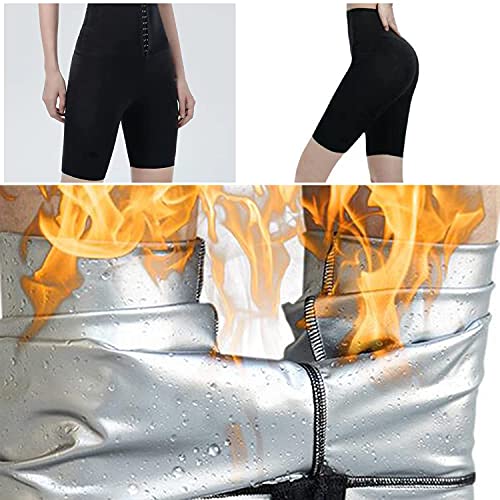 YMIFEEY Pantalones Sauna Mujer Corto Pantalón de Sudoración Cintura Alta Nanotecnología Leggins Reductores Adelgazantes Pantalon Mallas Fitness Push Up para Deporte Running Yoga, L/XL