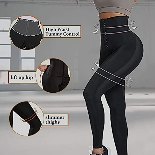 Yokbeer Sauna Pantalones Mujer Sudor Capris Adelgazamiento Leggings, Cintura Alta Fitness Entrenamiento Body Shaper (Color : Black, Size : L)