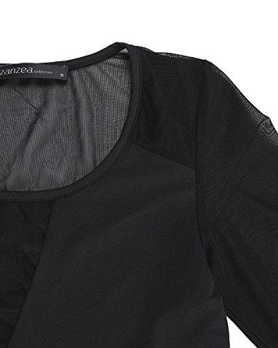 ZANZEA Mujer Camisetas Transparentes Sexy Deep V Low Cut Camisas Manga Larga Casual Tops Blusas y Camisas Fiesta Camisetas 003-Negro FR 2503 36
