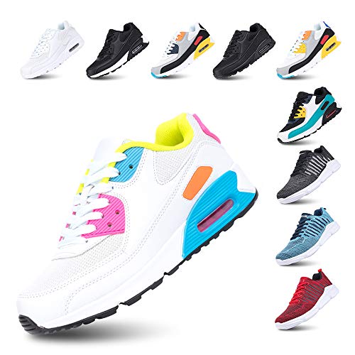 Zapatillas de Deportivas Mujer Zapatos Correr Hombre Running Casual Sneakers Cordones Colchón de Aire Ligero Respirable Calzado BlancoRosa 36