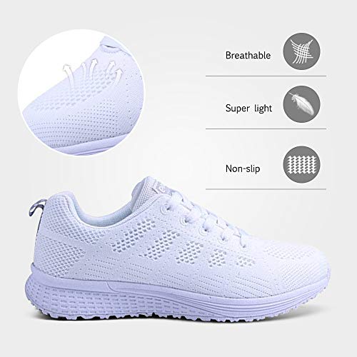 Zapatillas de Deportivos de Running para Mujer Gimnasia Ligero Sneakers Negro Azul Gris Blanco 35-40 Blanco 36