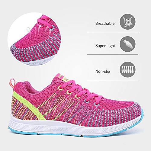 Zapatillas de Deportivos de Running para Mujer Gimnasia Ligero Sneakers Rosa-Amarillo 36