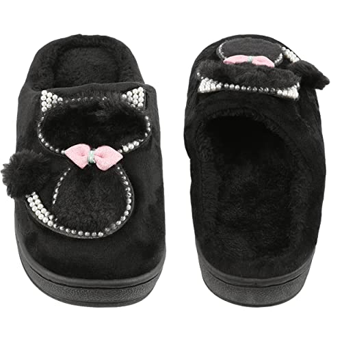 Zapatillas de Estar por Casa para Mujer Zapatillas Casa Invierno Tejido Suave - Estilo C Gato, Negro 38